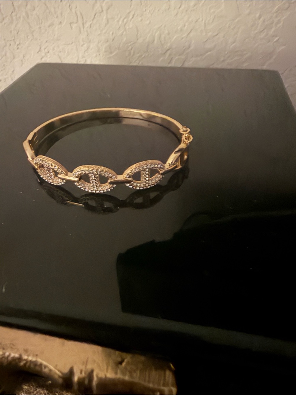 Gold Tone Crystal Link Bangle Bracelet - Women Jewelry